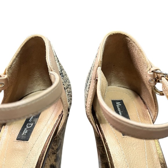 Massimo Dutti Snake Print Sandals 38 Ankle Strap Block Heel Peep Toe 4.25" Heel - Picture 7 of 12